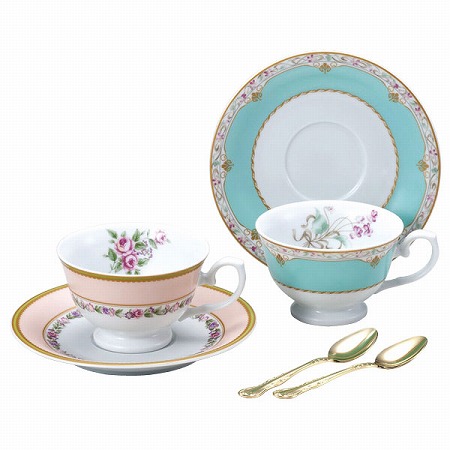 フローラルブティック スプーン付ティーカップ＆ソーサー(アソート) 190cc 2人用 電子レンジ温め対応 (41720-33457)