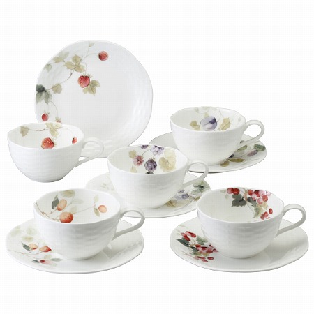 ルーシーガーデン ティーコーヒー兼用カップ&ソーサー(アソート) 210cc 5客セット 電子レンジ温め 食洗機対応 (96010-23067P)