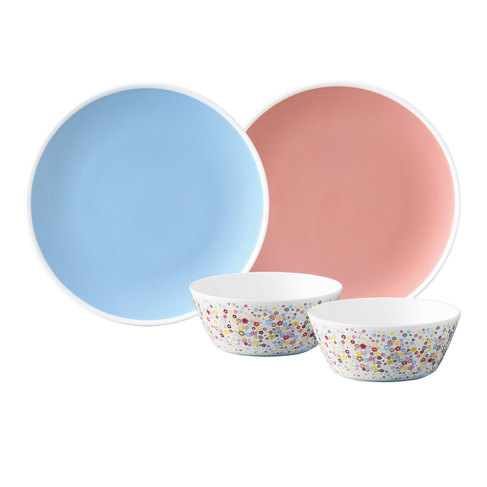 【37%OFF】ポーチュラカ ペアプレート&ボウルセット 2人用 電子レンジ温め 食洗機対応 (97265-23396)